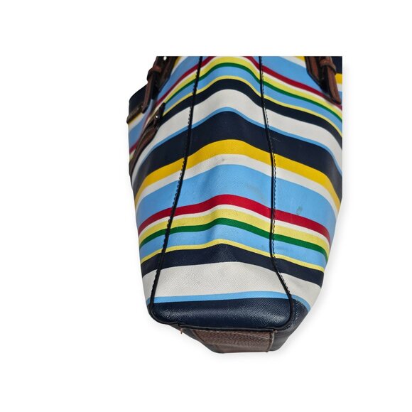 Dana Buchman Multicolor Stripe Tote With Brown Faux Leather Straps & Zip Pocket - Picture 9 of 16